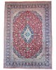 tappeto persiano Kashan annodato a mano 412x293 cm rosso con medaglione centrale e motivi floreali