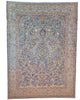 Tappeto Tabriz 486x357 cm persiano, annodato a mano in lana pregiata con colori vegetali, ricco motivo floreale su fondo azzurro e blu. Eleganza maestosa.