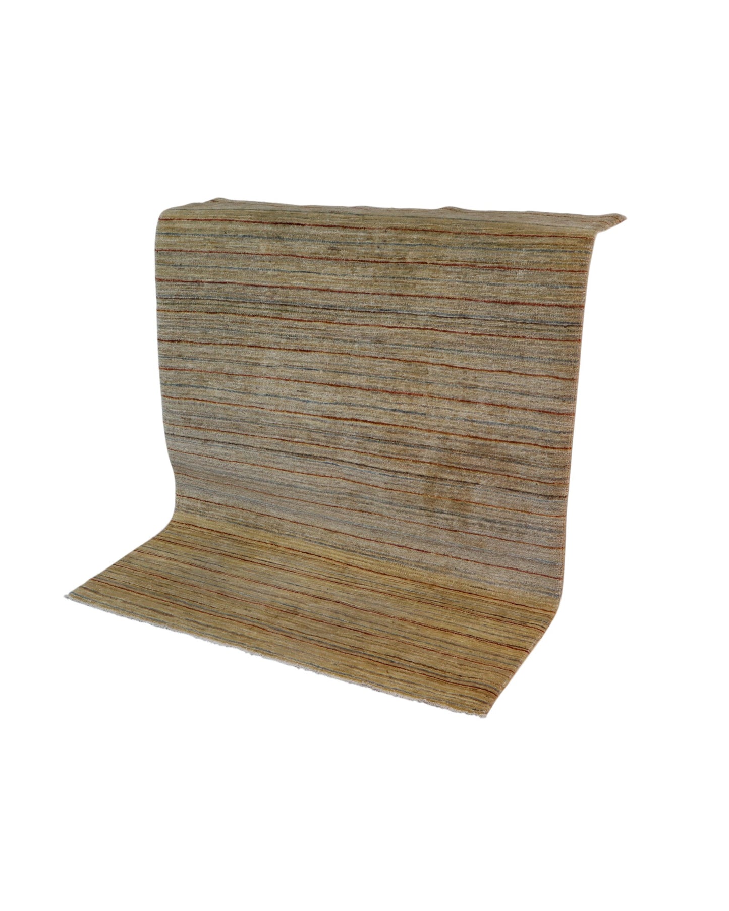 Tappeto moderno a righe verticali 173x127 cm, annodato a mano in Afghanistan, motivo sobrio in colori tenui e naturali, lana tinta vegetale, certificato incluso.