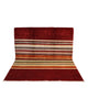 Tappeto moderno persiano “Sella di Cavallo” 240x180 cm, annodato a mano, campo a righe multicolore con rosso rubino e bordura monocromatica.