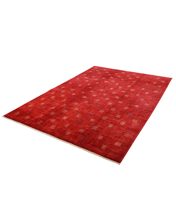 Tappeto moderno 292x205 cm Persia, fondo bordeaux con piccoli motivi geometrici tono su tono, annodato a mano.