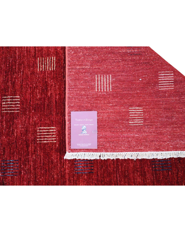 Tappeto moderno 292x205 cm Persia, fondo bordeaux con piccoli motivi geometrici tono su tono, annodato a mano.