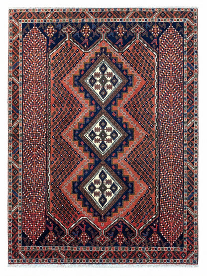 Tappeto Persiano Afshari 231x168 cm Rosso Terracotta e Blu Geometrico