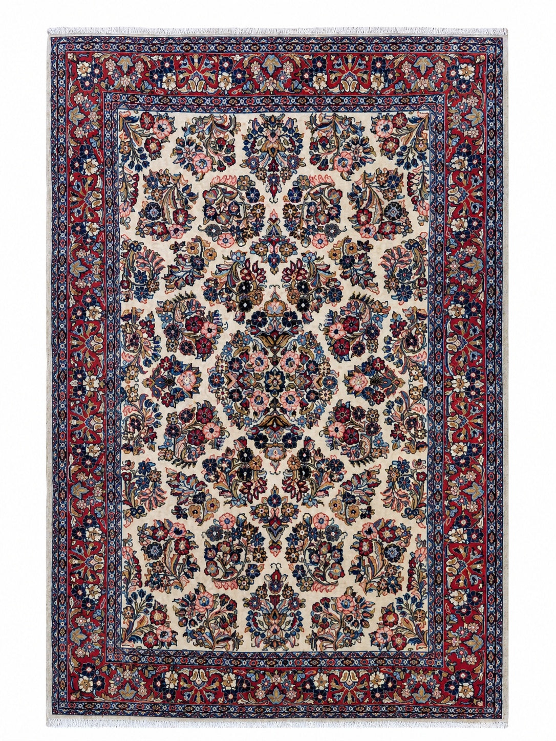 Tappeto Persiano Sarok 215x138 cm Avorio Rosso e Blu Floreale