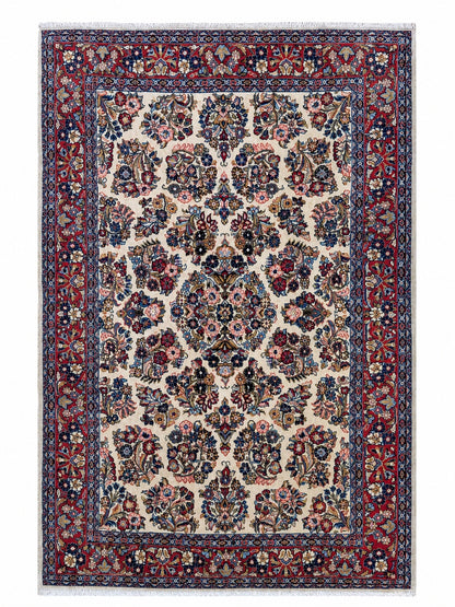 Tappeto Persiano Sarok 215x138 cm Avorio Rosso e Blu Floreale