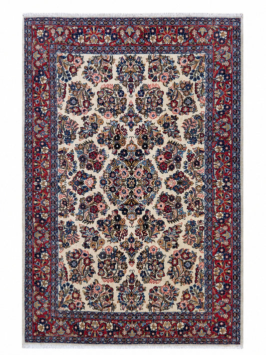 Tappeto Persiano Sarok 215x138 cm Avorio Rosso e Blu Floreale