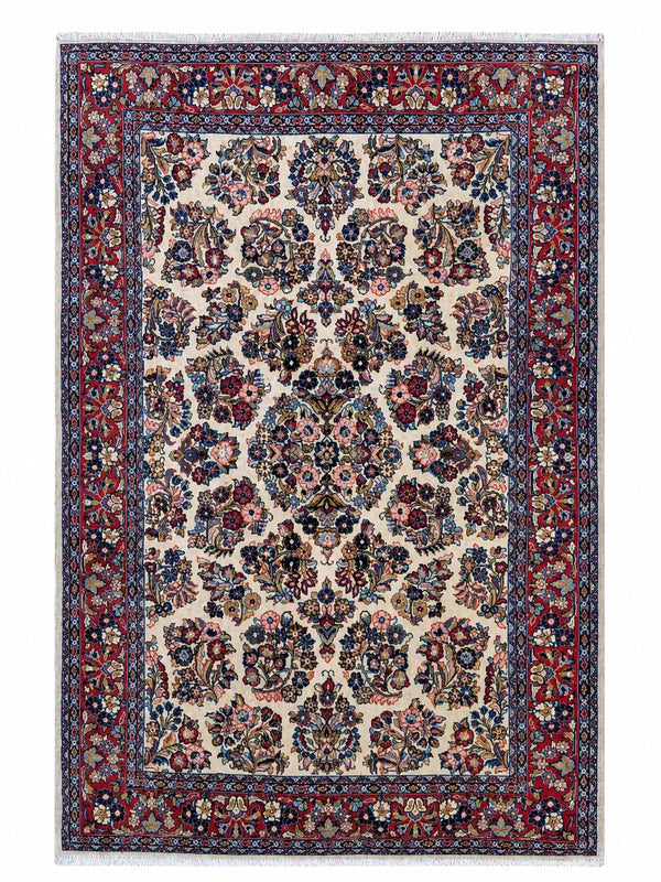 Tappeto Persiano Sarok 215x138 cm Avorio Rosso e Blu Floreale