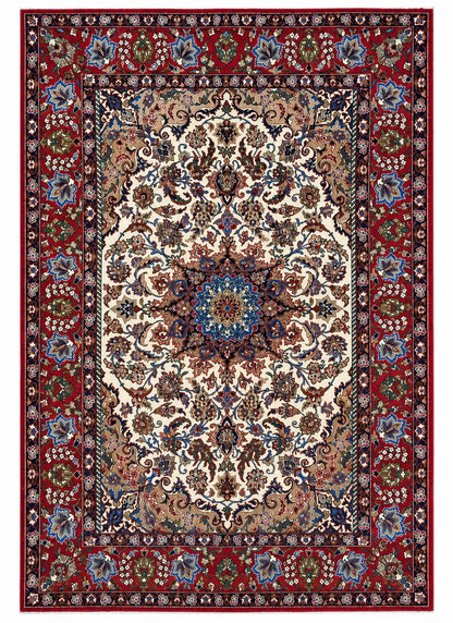 Tappeto Persiano Najafabad 219x152 cm Avorio Rosso e Blu Floreale