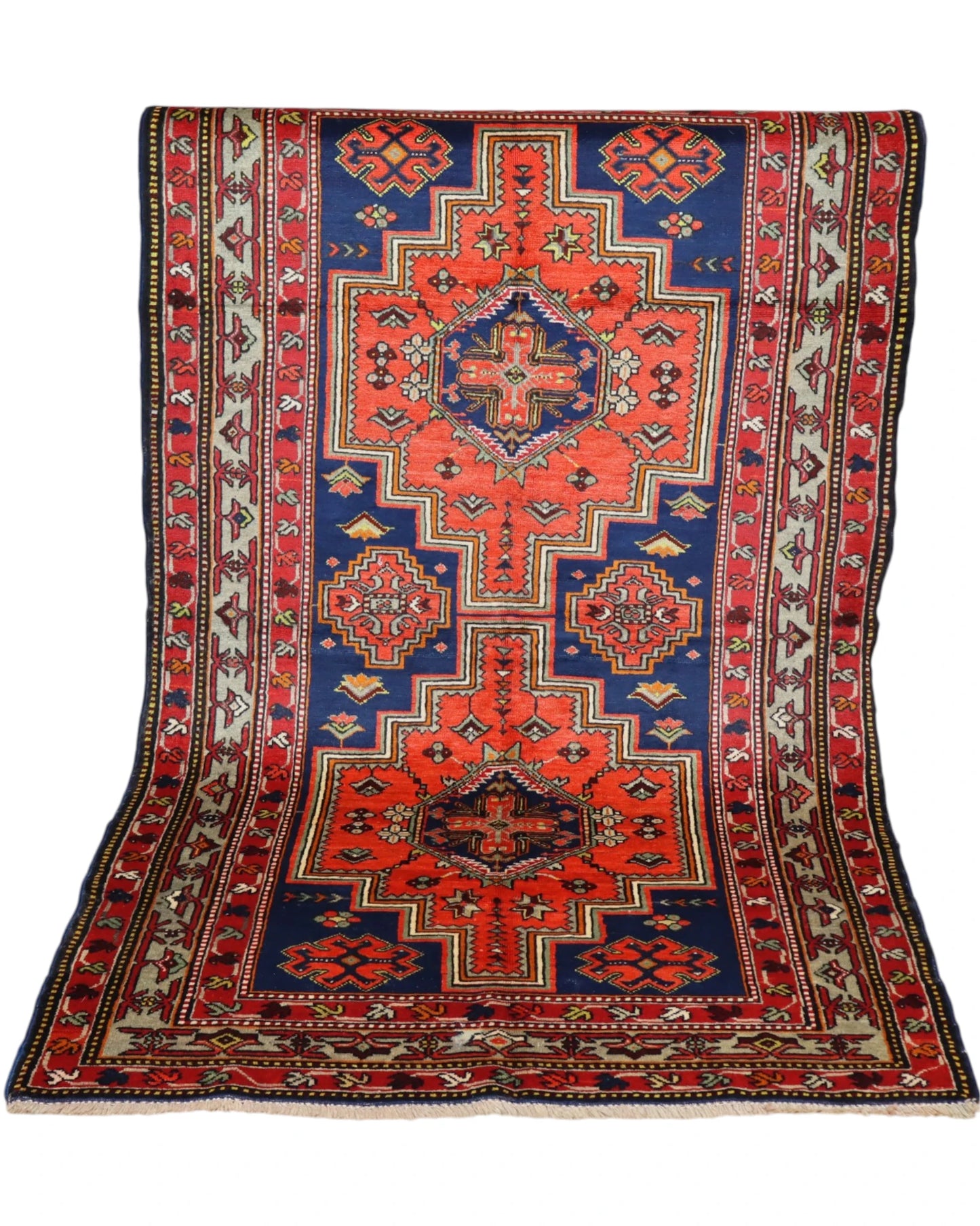 Tappeto Orientale Shirvan Antico 197x122 cm fatto a mano con eleganti motivi geometrici tradizionali.
