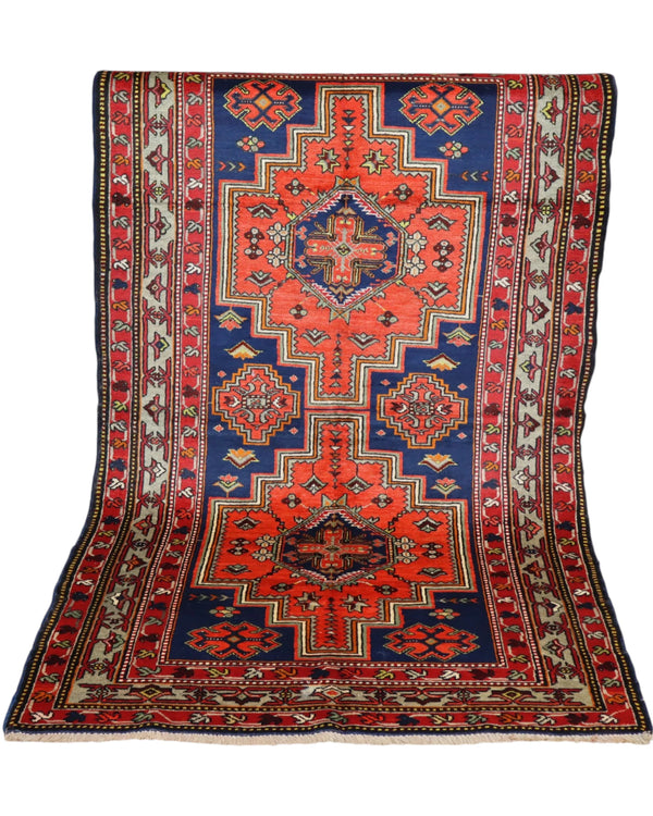 Tappeto Orientale Shirvan Antico 197x122 cm fatto a mano con eleganti motivi geometrici tradizionali.