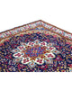 Tappeto Kirman 200x200 cm con motivo floreale centrale in blu, rosso e oro, bordura decorata, annodato a mano con lana pregiata e ordito in cotone.