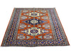 Tappeto Ardabil persiano annodato a mano 183x138 cm in pura lana con colori vegetali, motivo geometrico centrale, rosso mattone beige e blu, autentico tappeto orientale con certificato.
