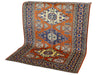 Tappeto Ardabil persiano annodato a mano 183x138 cm in pura lana con colori vegetali, motivo geometrico centrale, rosso mattone beige e blu, autentico tappeto orientale con certificato.