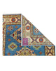 Tappeto Kazak celeste con cornice beige e motivi geometrici, annodato a mano in Afghanistan in lana e cotone con colori vegetali.
