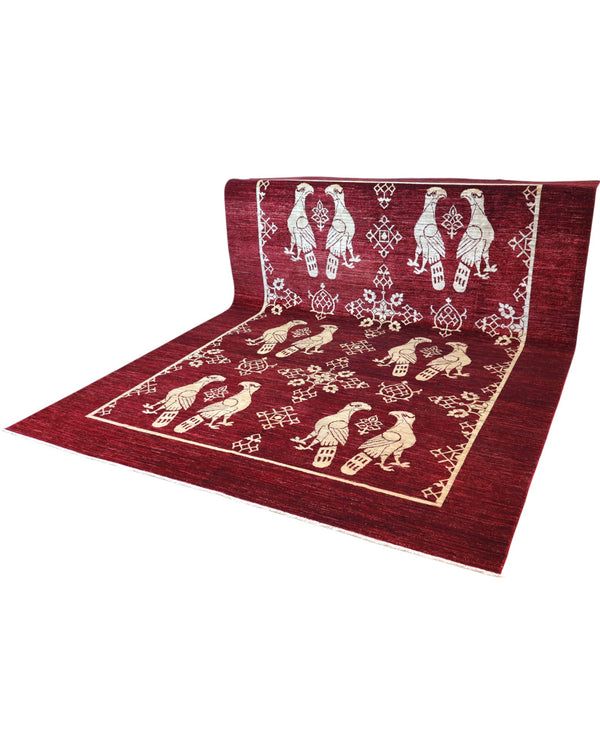 Tappeto per soggiorno 340x250 cm bordeaux e avorio in stile moderno orientale.