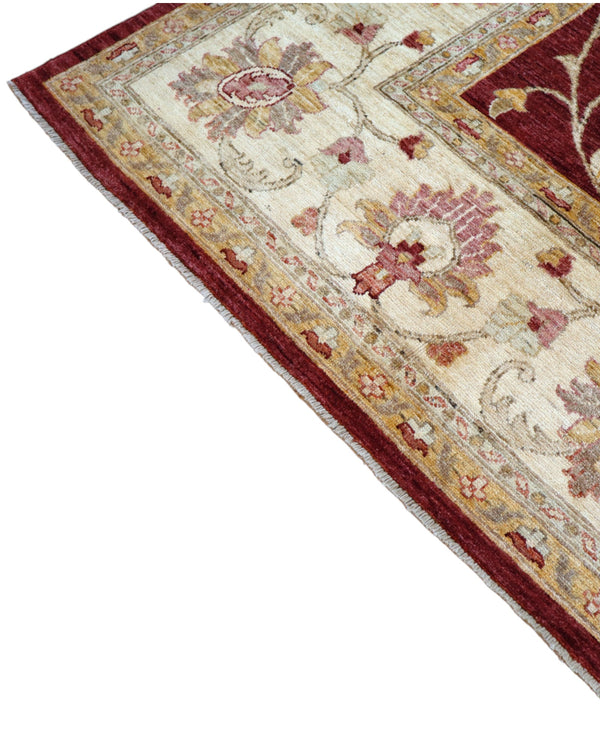Tappeto Farahan Ziegler 346x272 cm con motivo floreale rosso, beige e oro, annodato a mano con lana pregiata e ordito in cotone robusto.