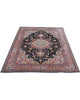 Tappeto Tabriz 60 Raj 202x136 cm – tappeto persiano annodato a mano in lana e seta, con fondo nero e cornice beige.