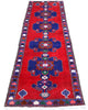 Corsia Hamedan persiana, fondo blu con disegno geometrico, annodato a mano, 284x76 cm.