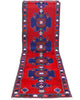 Corsia Hamedan persiana, fondo blu con disegno geometrico, annodato a mano, 284x76 cm.