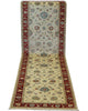 Tappeto Farahan Ziegler afgano, beige con cornice rossa e disegno decorativo, annodato a mano, 290x82 cm.