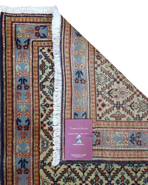 Passatoia turca annodata a mano 304x81 cm in lana e cotone con fondo beige e motivi geometrici tradizionali