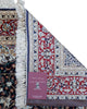 Tappeto Esfahan persiano 162x108 cm, annodato a mano, fondo blu notte con motivi decorativi, vello lana/seta con base in seta, colori vegetali, certificato di autenticità.