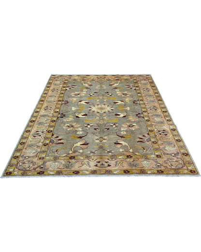 Tappeto Ziegler afgano, fondo grigio chiaro con motivi decorativi contemporanei, annodato a mano, 250x172 cm.