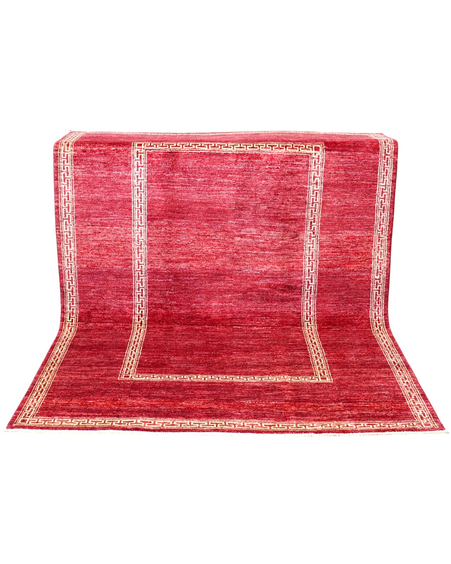 Tappeto 236x142 cm con cornice geometrica beige per camera elegante.