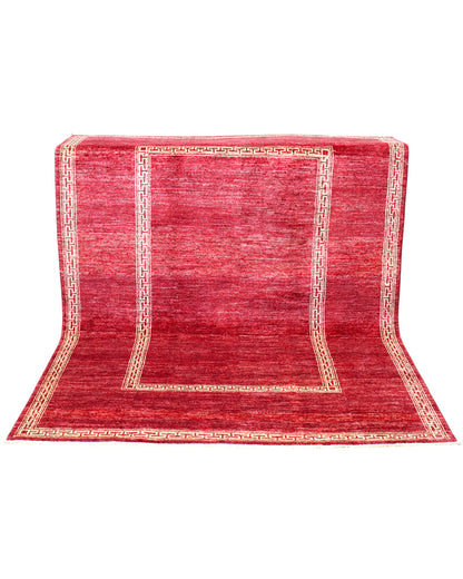 Tappeto 236x142 cm con cornice geometrica beige per camera elegante.