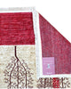 Tappeto moderno 226x186 cm Persia con fondo bordeaux e alberi stilizzati in rosso e marrone, annodato a mano in lana e cotone.