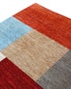 Tappeto moderno 274x195 cm con blocchi geometrici multicolore, rosso, grigio, beige e blu, tramato ed annodato a mano, provenienza Afghanistan.