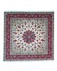 Tappeto Tabriz 60 ragi, misto seta, con medaglione geometrico-floreale rosso rubino, blu zaffiro e crema avorio. Annodato a mano, cotone, lana e seta. Certificato di autenticità incluso.