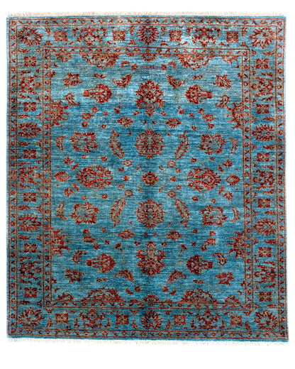 Tappeto Farahan Ziegler 180x154 cm, campo verde smeraldo con motivi rosso mattone, annodato a mano, certificato di autenticità incluso.
