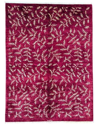 Tappeto moderno Gabbhe 200x150 cm, disegno naturale stilizzato con motivi beige, annodato a mano, certificato di autenticità incluso.