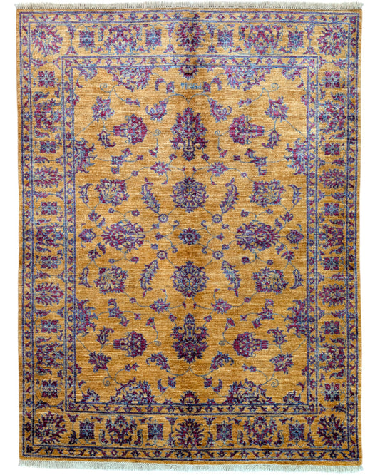 Tappeto Farahan Ziegler grigio chiaro con motivi floreali e cornice decorata, annodato a mano in Afghanistan con lana e cotone tinti con colori vegetali.