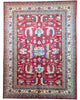 Tappeto Shirvan rosso melograno con cornice beige e motivi geometrici tradizionali, annodato a mano in Afghanistan con lana e cotone tinti con colori vegetali.