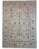 Tappeto Farahan Ziegler grigio chiaro con motivi floreali e cornice decorata, annodato a mano in Afghanistan con lana e cotone tinti con colori vegetali.