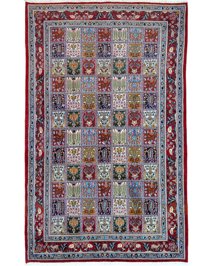 Tappeto Kashan annodato a mano, 230 x 143 cm, motivi decorativi con varietà cromatiche.