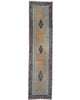Passatoia Kerman persiana, fondo beige con motivi geometrici, annodato a mano, 297x74 cm.