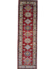Passatoia Kazak afgana, rosso melograno e beige, annodato a mano, 288x82 cm.