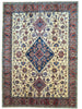 Tappeto Shirvan afgano 253x184 cm con motivi geometrici vari, annodato a mano in lana e cotone.