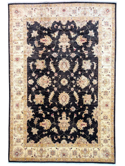 Tappeto Ziegler afgano, annodato a mano, 249 x 167 cm, colori vegetali con disegno contemporaneo.