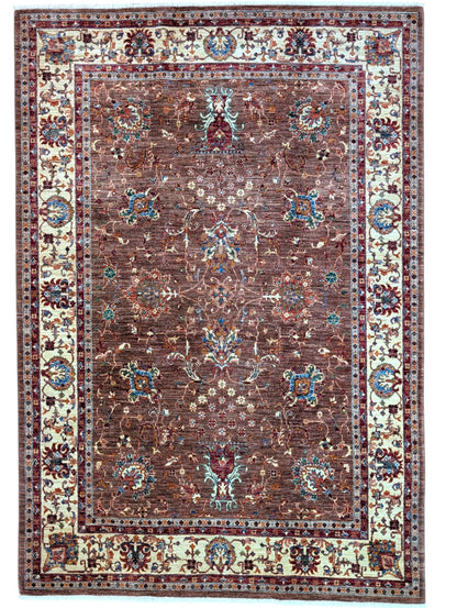 Tappeto Kazak afgano, annodato a mano, 247 x 170 cm, colori vegetali con disegno contemporaneo.