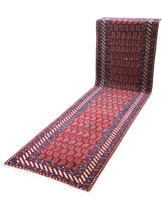 Passatoia Antico Bakhtiyari persiana, fondo rosa antico, annodato a mano, 322x85 cm.