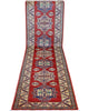 Passatoia Kazak afgana, rosso melograno, annodato a mano, 317x80 cm.
