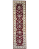 Passatoia Ziegler afgana, rosso melograno con cornice beige e disegno decorativo, annodato a mano, 304x83 cm.