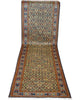 Passatoia turca annodata a mano 304x81 cm in lana e cotone con fondo beige e motivi geometrici tradizionali