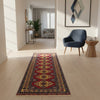 Tappeto Turkman persiano 192x70 cm, corridore con fondo rosso e rombi centrali avorio, annodato a mano in lana.