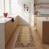 Tappeto Moderno 234x80 cm, Afghanistan, corridore con fondo beige–miele e decorazioni floreali rosse sui bordi, annodato a mano in lana vegetale.