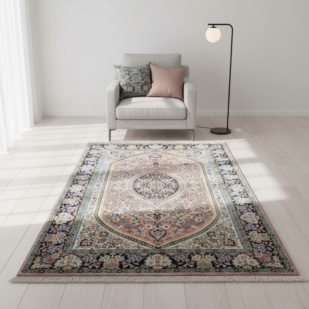 Tappeto Persiano India 170x110 cm Floreale Rosso e Blu
